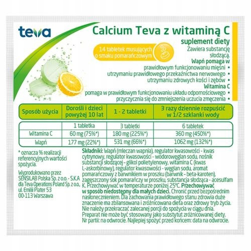TEVA kalcij s vitaminom C, okus naranče, 14 šumećih tableta
