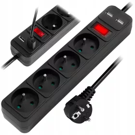 Produžni kabel za puhanje 1,5 m, 4 utičnice, crni