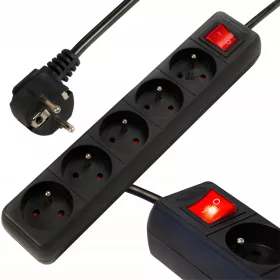 Produžni kabel za puhanje 5 m, 5 utičnica, crni