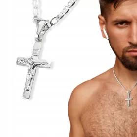   SREBRNI ŽIVOTNI LANAC SA KRIŽEM, 925 SREBRNI KRIŽ, DUŽINA 55cm, GUCCI PLETENJE, UKRASNA KUTIJA