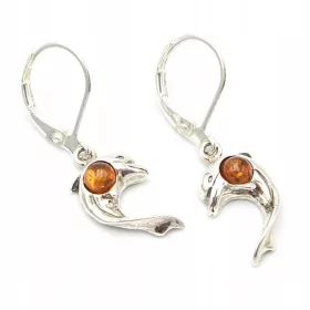Elegantni srebrni naušnice s jantarom delfina