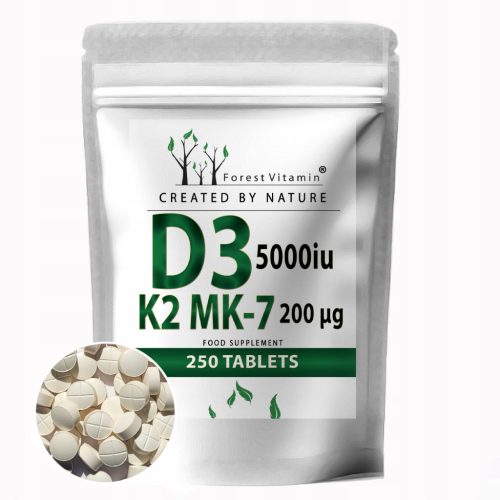 Forest Vitamin® - Vitamin D3 5000iu i K2 MK-7 200µg, 250 Tableta za Zdravlje Kostiju i Imunitet