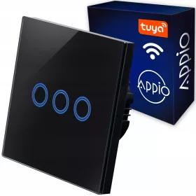   Trostruki LED prekidač za svjetlo s dodirnim staklom i daljinskim upravljanjem, crni, WiFi Tuya SMART