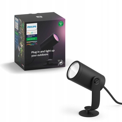 Okrugli Philips Hue vrtni reflektor Lily s integriranim LED izvorom 19,4 cm, crni