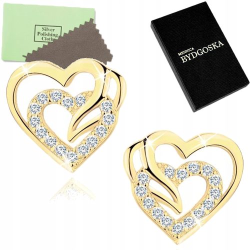 Golden Heart Stud Earrings 925 Silver Covered with 24K Gold, Women's Jewelry, Classic Design, Nickel-Free, Elegant Gift Box Included
