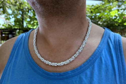 Kraljevski lanac srebro 925 ručni rad 93g 6,5mm 60cm - Bizantsko tkanje