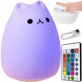   LED noćna lampa za djecu s motivom mačke RGB + daljinski upravljač