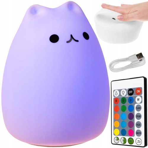 LED noćna lampa za djecu s motivom mačke RGB + daljinski upravljač