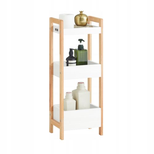 SoBuy® FRG226-WN Elegantna Kupaonska Polica u Bijeloj Boji s Bambusom, Kutna Kuhinjska Polica s 3 Pretinca