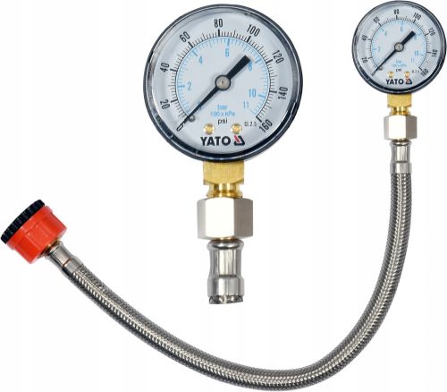 YATO Professional tlakomjer s manometrom i crijevom od nehrđajućeg čelika, vanjski navoj 3/4 i 1/2", 30 cm