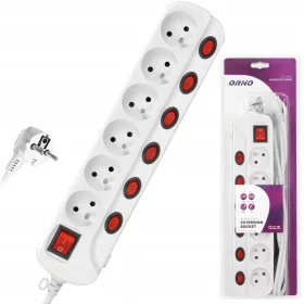   Produžni kabel, letvica protiv prenapona, traka Orno, 1,5 m, 6 utičnica, bijela