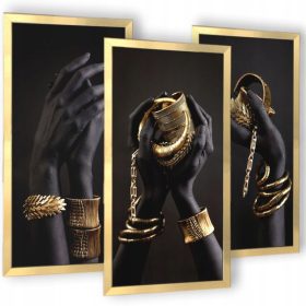   Zlatni Okviri za Dnevni Boravak s Crnim Rukama - Set od 3 Slike, 99x63 cm