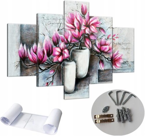 TRIPTIQUE ZIDNA SLIKA ZA DNEVNI BORAVAK CVIJEĆE MAGNOLIJE PUDER ROZA