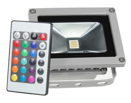 Moderna crna LED vanjska svjetiljka s daljinskim upravljačem RGB boja Reflektor RGB / Višenamjenska LED svjetiljka 'halogenog' tipa - idealna za impresivno osv