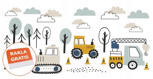 Dječja samoljepljiva naljepnica za građevinski traktor 200x95cm + rakla za besplatnu aplikaciju folije
