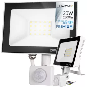   LED Reflektor s PIR Senzorom za Pokret 20W 2200 lm IP66 A+ | Naš LED reflektor s PIR senzorom za pokret pruža visoku svjetlosnu efikasnost od 2200 lm uz mogućnost odabira tople (~2900K) ili neutralne 