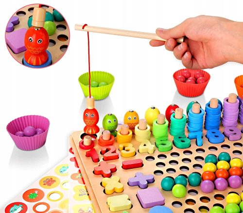 Montessori Brain Training Puzzle - Wooden Beads Fish Balls Numbers