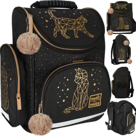 kolski ruksak za djevojčice Mačka Maček Crno Zlato