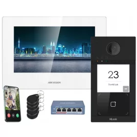   HiLook WiFi IP PoE video portafon za vrata s aplikacijom za daljinsko otvaranje + 5× RFID privjesaka za ključeve 13.56MHz MIFARE