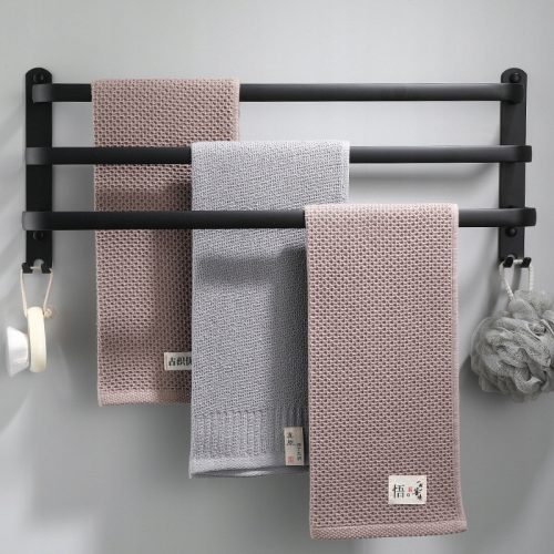 Wieszak na ručnike s dvostrukim držačem i dvije kukice, crna, 60 cm