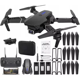   Dron E90 PRO sa dvije WiFi HD kamere - Leteća igračka s 250m dometom, 3 baterije i torbom. Idealna za početnike i napredne ljubitelje letenja dronovima. Uživajte u 20-minutnom letu zahvaljujući veliko