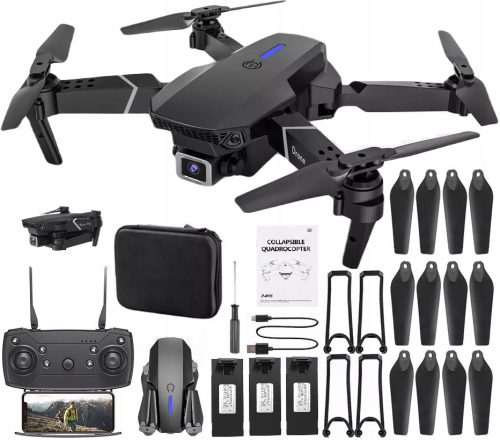 Dron E90 PRO sa dvije WiFi HD kamere - Leteća igračka s 250m dometom, 3 baterije i torbom. Idealna za početnike i napredne ljubitelje letenja dronovima. Uživajte u 20-minutnom letu zahvaljujući veliko