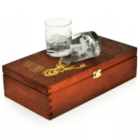   Whisky Glasses Set with Hunting Motifs in Wooden Box 300ml (6 pcs)
