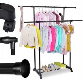   Crni stalni stalak za odjeću s policom za cipele na kotačićima - DARA