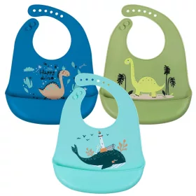   Silikonski set za bebe s džepom | Zestaw silikonskih slinaca za djecu od 24-32 cm | 3 kom
Silikonski set za bebe s džepom je idealan za hranjenje vaše male mrvicu. Uključuje 3 silikonska slinca različ
