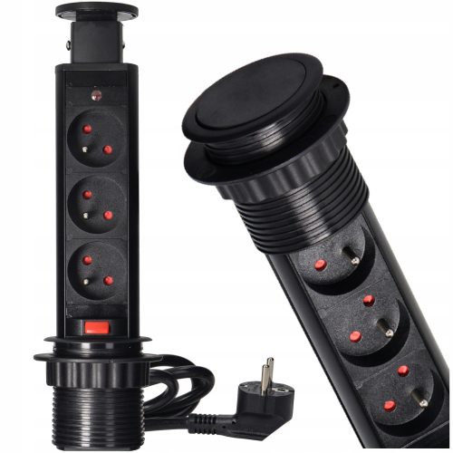 Elektrogen crna utičnica skrivena u pultu, izvlačiva, fi 60mm