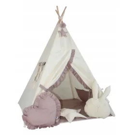   Dječji Šator za Igranje - Ručno Izrađen Teepee s Volanima i Kompletom Zavjesa