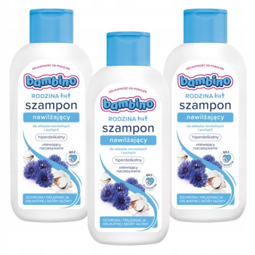 Bambino Family Njega kose set šampona 3 x 400 ml s hidratantnim djelovanjem i spužvicom