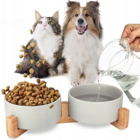    Set od dvije zdjelice za hranjenje više štenaca istovremeno, keramika Mersjo, nijanse sive, 0,8 l