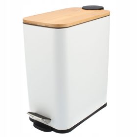 Kupaonska košara s pedalom od metala i bambusa, 5L, bijela