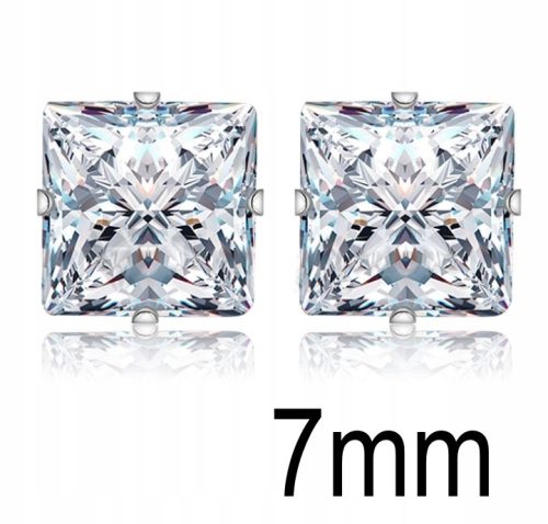 Srebrni Princess Kvadratni Naušnice s Cyrkonima, 925 Srebro, 7mm