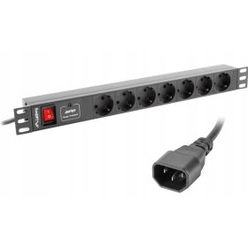    Lanberg produžni kabel za RACK 1U 10A PDU 7x Schuko 2m crni