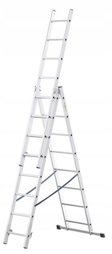 Aluminijske trodijelne ljestve Drabest 4,97 m s 8 stepenica do 150 kg