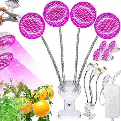 LAMPA ZA UZGOJ BILJAKA S LED SVJETLIMA 800LED 80W 1100LM 4 GLOWICE