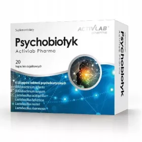   ACTIVLAB Psihobiotik s 20 kapsula za podršku živčanom i probavnom sustavu. Ova jedinstvena formula sadrži 6 sojeva probiotika s povoljnim učincima kod umora, sindroma iritabilnog crijeva i depresije. 