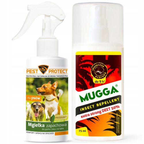  Mugga Deet sprej protiv komaraca i krpelja 50% 75 ml + Pest Protect Spray, sredstvo protiv komaraca za pse, 100 g 100 ml