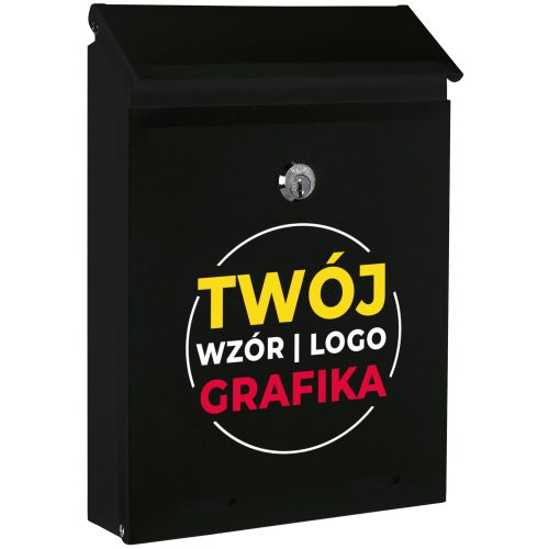 TabPrint crna poštanska sandučić s prostorom za pisma i vašim uzorkom LOGO GRAFIKE