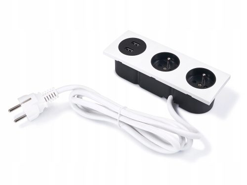 Gniazdko s ugrađenim USB priključkom za radnu površinu, elegantno bijele boje, idealno za praktično i estetsko napajanje električnih i elektroničkih uređaja u domu ili uredu. Ovo gniazdo omogućuje ist