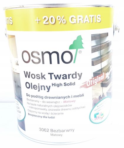 OSMO 3062 Hard Wax Oil, Bezbojno Matt 3 L