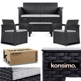   Set vrtnog namještaja - Garnitura vrtnog namještaja Konsimo, plastični Neomens, sivi vrtni namještaj, 4 kom.