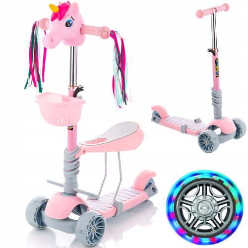 Skuter za ravnotežu na tri kotača Unicorn 3u1 sa LED svjetlima