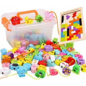   PERLE DRVENI BLOKOVI ZA NIZANJE MONTESSORI EDUKATIVNI VELIKI SET