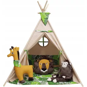   ator za djecu Izabell Urban Jungle Tipi - Kvalitetan dječji šator za kreativnu igru i uživanje u sigurnom okruženju. Izrađen od 100% pamučne tkanine s certifikatom Oeko-tex i polarom minky. Šator se s
