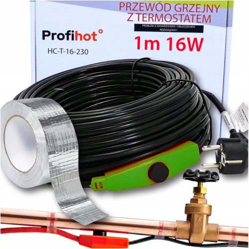 profesionalni grijaći kabel s termostatom za cijevi | GRATIS aluminijska traka | 16W 1M