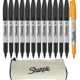    12× Marker za keramiku, za drvo, za karton, za metal, za papir, za plastiku, za staklo, za tekstil, permanentni crni Sharpie 1 kom + Permanentni marker narančasti Sharpie 1 kom.