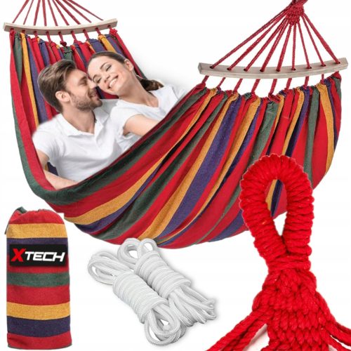Viseća mreža za vrt - XTECH viseća mreža sa šipkom, višebojna, 180 kg, 260 x 150